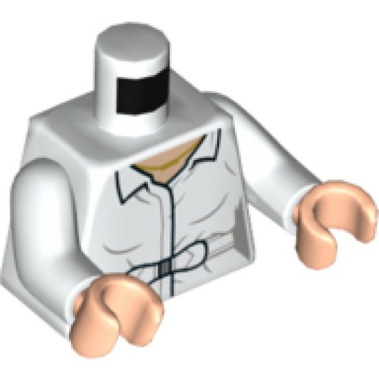 Torso Female Blouse, Light Nougat Neck with Gold Necklace and Belt Pattern / White Arms / Light Nougat Hands