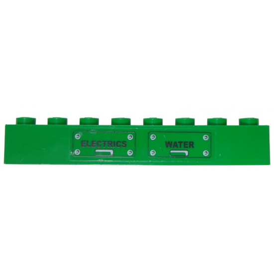 Brick 1 x 8 with Black 'ELECTRICS' and 'WATER' Panels Pattern (Sticker) - Set 7898
