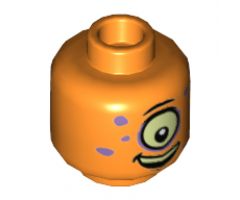 Minifigure, Head Alien Medium Lavender Spots, Large Yellowish Green Eye Cyclops Pattern - Hollow Stud
