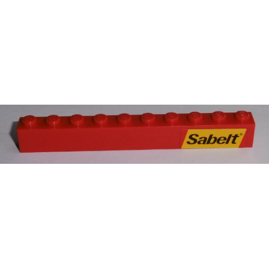 Brick 1 x 10 with Black 'Sabelt' on Yellow Background Pattern Model Right Side (Sticker) - Set 8143