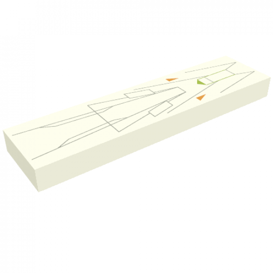 Tile 1 x 4 with Gray, Orange and Lime Green Lines Pattern