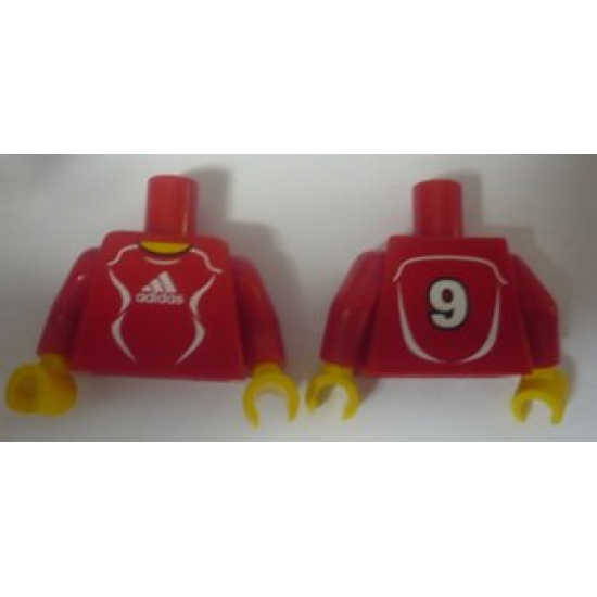 Torso Soccer Adidas Logo, Red and White No. 9 Pattern (Stickers) / Red Arms / Yellow Hands