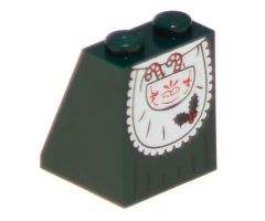 Slope 65 2 x 2 x 2 with Bottom Tube with Minifigure Dress/Skirt/Robe, Apron with Candy Canes in Pocket and Red Lace Pattern (BAM)