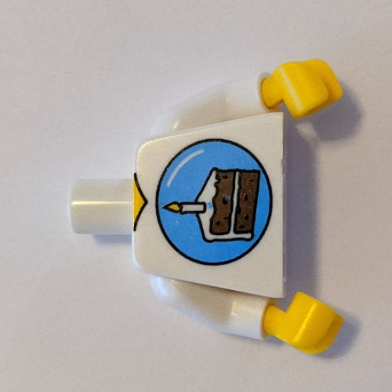 Torso V-Neck with Birthday Cake Slice in Blue Circle Pattern / White Arms / Yellow Hands