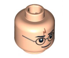 Minifigure, Head Dual Sided HP Harry with Glasses and Lightning Bolt, with Gills / without Gills Pattern - Blocked Open Stud