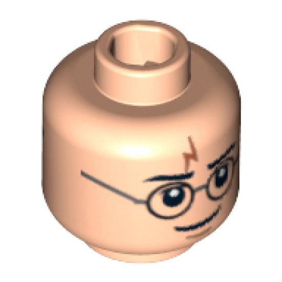 Minifigure, Head Dual Sided HP Harry with Glasses and Lightning Bolt, with Gills / without Gills Pattern - Blocked Open Stud