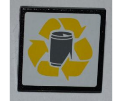 Road Sign 2 x 2 Square with Clip with Yellow Recycling Arrows and Drink Can Pattern (Sticker) - Set 4206