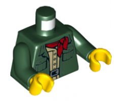 Torso Jacket with Pockets, Red Scarf, Tan Shirt Pattern / Dark Green Arms / Yellow Hands