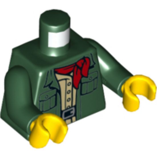 Torso Jacket with Pockets, Red Scarf, Tan Shirt Pattern / Dark Green Arms / Yellow Hands
