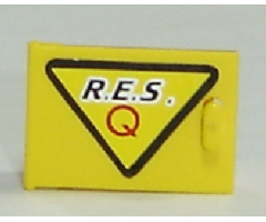 Container Cupboard 2 x 3 x 2 Door with Black 'R.E.S.' and Red 'Q' on Yellow Triangle with Black Border Pattern, Handle Left (Sticker) - Set 6462