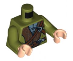 Torso LotR Cloak with Brown Collar and Straps Pattern (Legolas) / Olive Green Arms / Light Nougat Hands