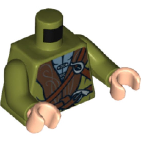Torso LotR Cloak with Brown Collar and Straps Pattern (Legolas) / Olive Green Arms / Light Nougat Hands