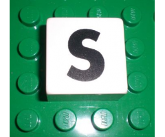 Duplo, Tile 2 x 2 x 1 with Black Capital Letter S Pattern