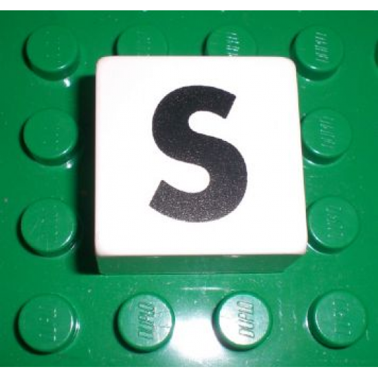 Duplo, Tile 2 x 2 x 1 with Black Capital Letter S Pattern