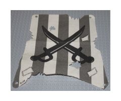 Cloth Sail Square with Dark Gray Stripes, Crossed Cutlasses Pattern, Damage Cutouts