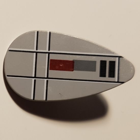 Minifigure, Shield Ovoid with SW Red, Gray, and Black Lines Pattern
