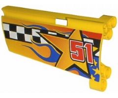 Technic, Panel Fairing #21 Large Long, Small Hole, Side B with Checkered Flag, Stars, Blue Flames and '51' Pattern (Sticker) - Set 8651