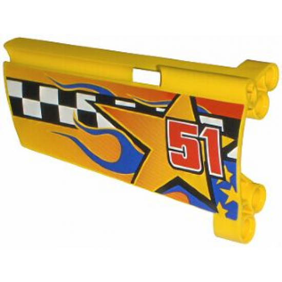 Technic, Panel Fairing #21 Large Long, Small Hole, Side B with Checkered Flag, Stars, Blue Flames and '51' Pattern (Sticker) - Set 8651