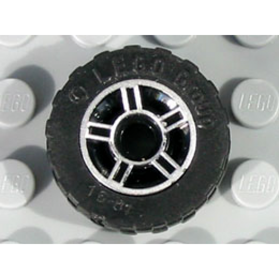Wheel & Tire Assembly 11mm D. x 6mm with 5 Spokes with Silver Outline Pattern with Black Tire 17.5 x 6 (50944pb01 / 51011u)