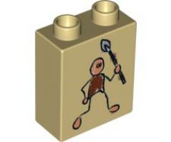 Duplo, Brick 1 x 2 x 2 with Cave Painting Human Pattern
