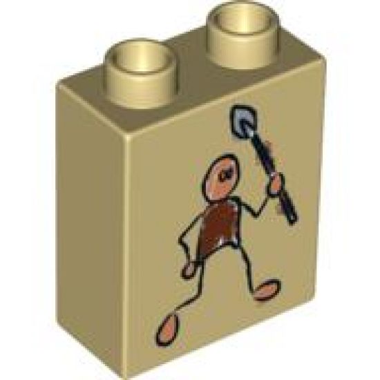 Duplo, Brick 1 x 2 x 2 with Cave Painting Human Pattern