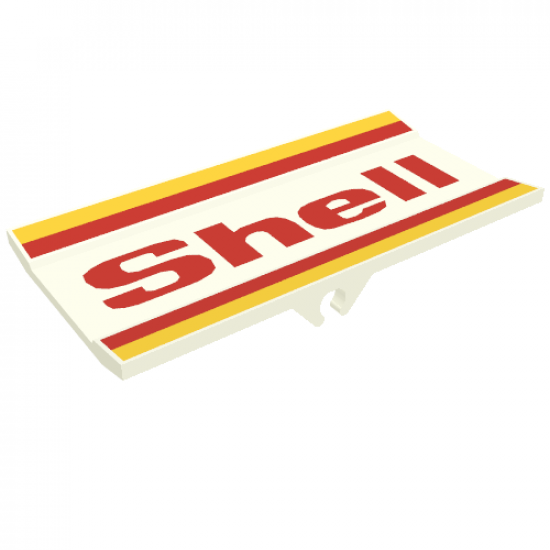 Vehicle Spoiler / Plow Blade 6 x 3 with Hinge with Red and Yellow Stripes and Red 'Shell' Pattern