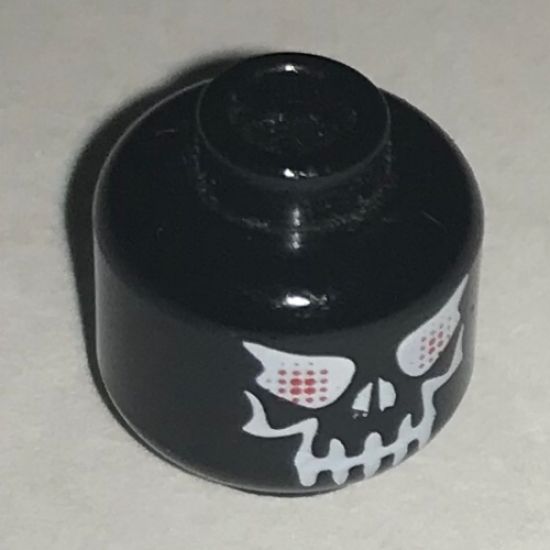 Minifigure, Head Skull Evil with Eyebrows, White Print, Red Eyes Pattern (Super Ice Drone) - Blocked Open Stud