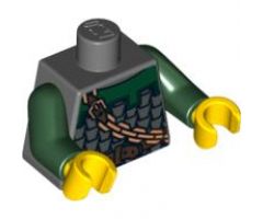 Torso Castle Kingdoms Scale Mail, Dark Green Collar, Chain and Belt Front and Back Pattern / Dark Green Arms / Yellow Hands