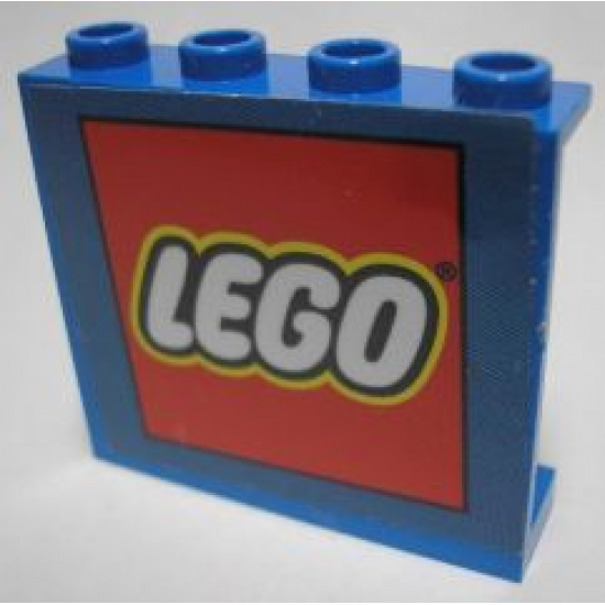 Panel 1 x 4 x 3 - Hollow Studs with Lego Logo on Blue Background Pattern (Sticker) - Set 3579