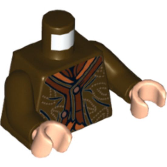 Torso LotR Coat Tattered with 2 Buttons, Dotted Leaves Pattern / Dark Brown Arms / Light Nougat Hands
