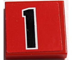 Tile 2 x 2 with Black Number 1 Pattern (Sticker) - Set 2556