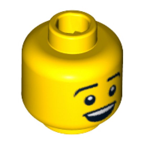 Minifigure, Head Male Black Eyebrows, Open Mouth Smile Pattern - Blocked Open Stud