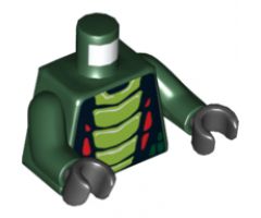 Torso Ninjago Snake with Lime and Red Scales Pattern (Acidicus) / Dark Green Arms / Black Hands