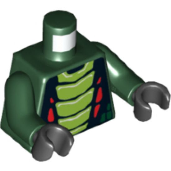 Torso Ninjago Snake with Lime and Red Scales Pattern (Acidicus) / Dark Green Arms / Black Hands