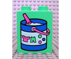 Duplo, Brick 1 x 2 x 2 with Laundry Pail with Clothes and Pink Scoop Pattern