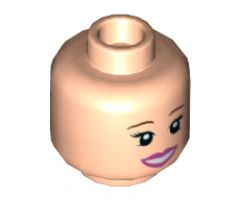 Minifigure, Head Dual Sided Female, Reddish Brown Eyebrows, Dark Pink Lips, Smile / Worried with Right Eyebrow Raised Pattern - Hollow Stud
