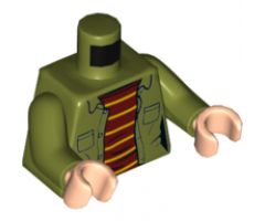 Torso Female Jacket with Pockets and Dark Red Shirt with 6 Yellow Stripes Pattern / Olive Green Arms / Light Nougat Hands
