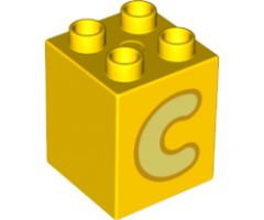 Duplo, Brick 2 x 2 x 2 with Letter C Bright Light Yellow Pattern