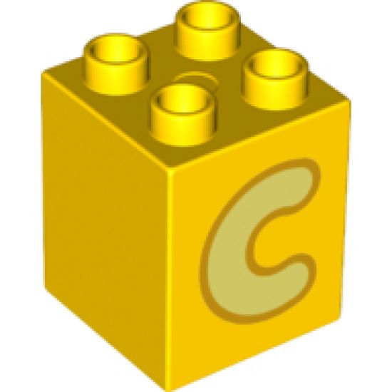 Duplo, Brick 2 x 2 x 2 with Letter C Bright Light Yellow Pattern