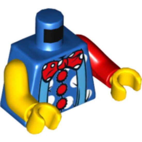 Torso Blue Suspenders and Red Polka Dot Bow Tie and Buttons Pattern (Clown) / Red Arm Left / Yellow Arm Right / Yellow Hands