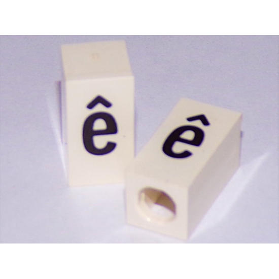 Tile, Modified 1 x 2 x 5/6 with Stud Hole in End and Black 'ê' Lower Case Pattern