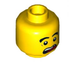 Minifigure, Head Dual Sided Black Thick Eyebrows, Chipped Tooth, Scared / Angry Pattern - Hollow Stud