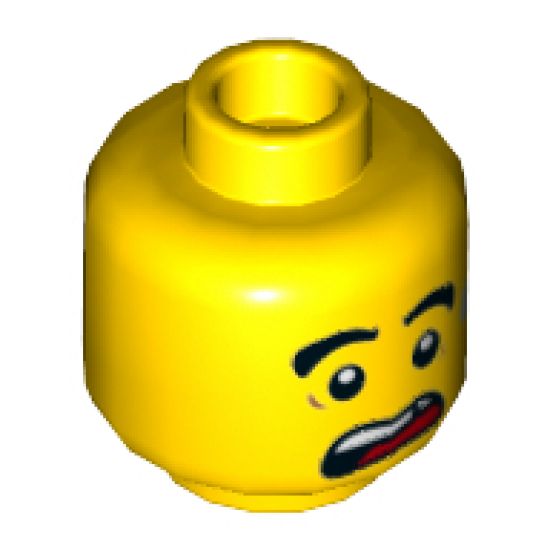 Minifigure, Head Dual Sided Black Thick Eyebrows, Chipped Tooth, Scared / Angry Pattern - Hollow Stud