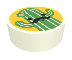 Tile, Round 1 x 1 with Bright Green Cactus with Black Moustache on Yellow Background Pattern