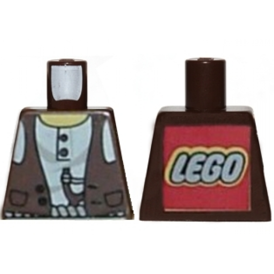 Torso Adventurers Desert Vest over White Shirt, Slingshot Pattern - LEGO Logo on Back
