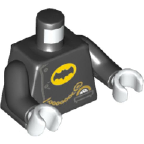 Torso Coat Chauffeur with 3 Side Buttons, Batman Logo in Yellow Oval, Gold Pocket Watch Pattern / Black Arms / White Hands
