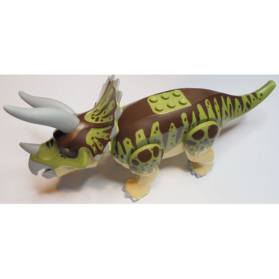 Animal, Dinosaur Triceratops with Olive Green and Dark Brown Stripes on Back