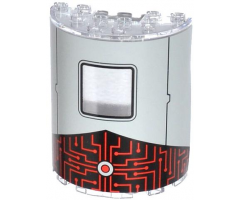 Cylinder Half 3 x 6 x 6 with 1 x 2 Cutout with Square Window, Black Lines, Red Button and Circuitry Pattern (Sticker) - Set 79105