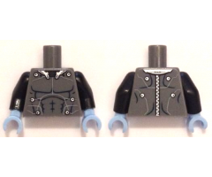 Torso Muscles Outline with Electrodes and Wires, Silver Collar and Zipper on Back Pattern / Black Arms / Bright Light Blue Hands