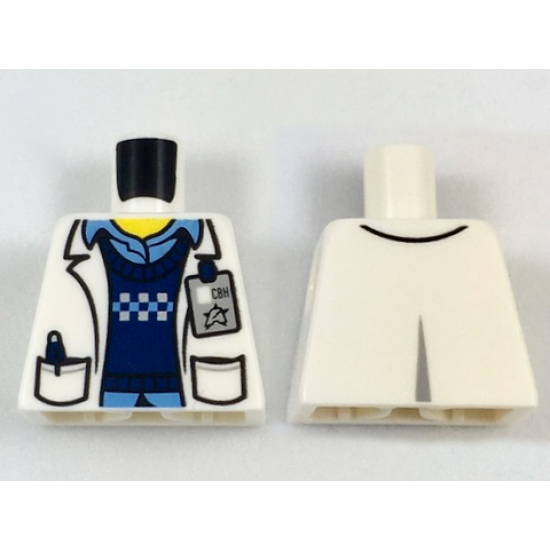 Torso Lab Coat with Pockets over Blue Vest and Shirt, ID Badge with Ultra Agents Logo Pattern (Christina Hydron)